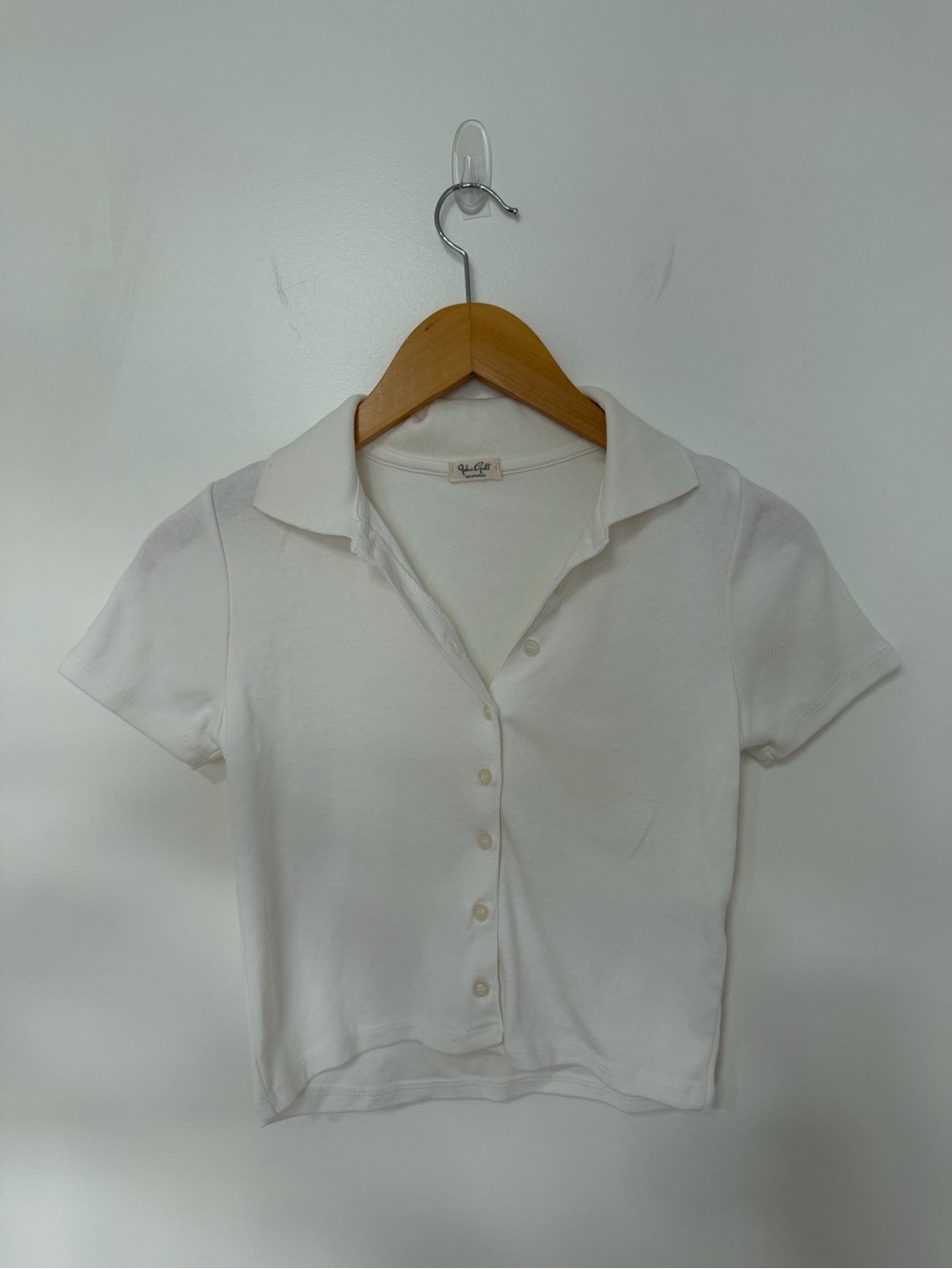 John Galt California White Collared Button Front Baby Tee Crop Top Women’s